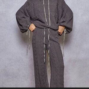 POL Charcoal Knit Sweater and Pants Set medium